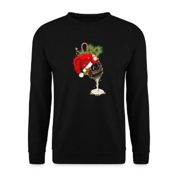 Weihnachtliches Weinglas - Unisex Pullover - Schwarz - Vorne - Alina (178cm) & Michal (187cm)