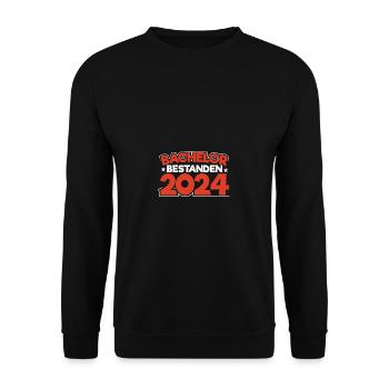 Bachelor 2024 Abschluss Promotion Sponsion - Unisex Pullover - Schwarz - Vorne - Alina (178cm) & Michal (187cm)