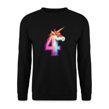 Einhorn 4. Geburtstag - Unisex Pullover - Schwarz - Vorne - Alina (178cm) & Michal (187cm)