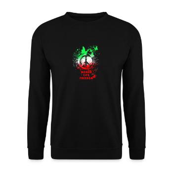 women life freedom,iran,Frauen Leben Freiheit - Unisex Pullover - Schwarz - Vorne - Alina (178cm) & Michal (187cm)