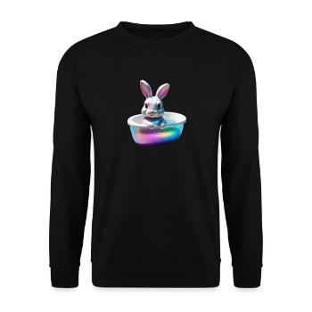 Funny Bunny in der Wanne - Unisex Pullover - Schwarz - Vorne - Alina (178cm) & Michal (187cm)