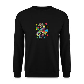 T Rex Dinosaurier-Autismus-Bewusstseins-Puzzleteil - Unisex Pullover - Schwarz - Vorne - Alina (178cm) & Michal (187cm)