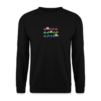Rettungsdienst Notruf Sani Geschenk · Herzschlag - Unisex Pullover - Schwarz - Vorne - Alina (178cm) & Michal (187cm)