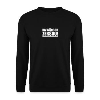 Sachsen T-Shirt sächsischer Dialekt Osten fluchen - Unisex Pullover - Schwarz - Vorne - Alina (178cm) & Michal (187cm)