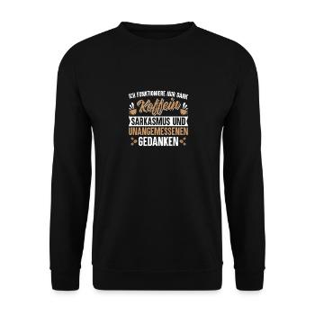 Kaffee Koffein Kaffeetasse Geschenk · Sarkasmus - Unisex Pullover - Schwarz - Vorne - Alina (178cm) & Michal (187cm)