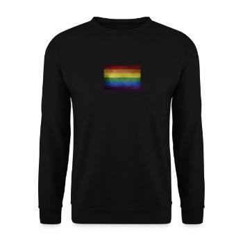 LGBT Vintage Regenbogenfahne Flagge Gay Pride CSD - Unisex Pullover - Schwarz - Vorne - Alina (178cm) & Michal (187cm)