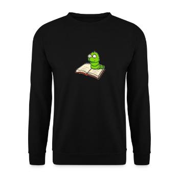 Bücherwurm Leseratte Bücher Lesen Kind Schulanfang - Unisex Pullover - Schwarz - Vorne - Alina (178cm) & Michal (187cm)