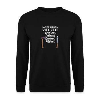 Jäger haben viel Zeit Brunftzeit Schonzeit - Unisex Pullover - Schwarz - Vorne - Alina (178cm) & Michal (187cm)