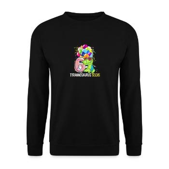 Dino Dinosaurier TRex 6. Geburtstag Junge 6 Jahre - Unisex Pullover - Schwarz - Vorne - Alina (178cm) & Michal (187cm)