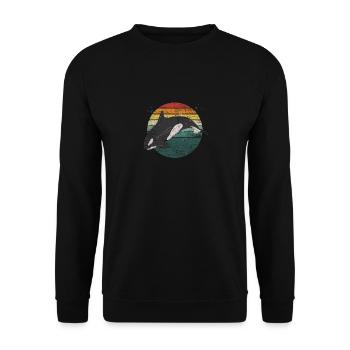 Retro Orca Killerwal Geschenkidee - Unisex Pullover - Schwarz - Vorne - Alina (178cm) & Michal (187cm)