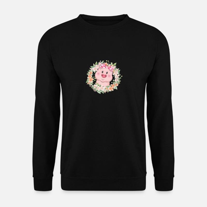 Schwein Blumen - Unisex Pullover - Schwarz
