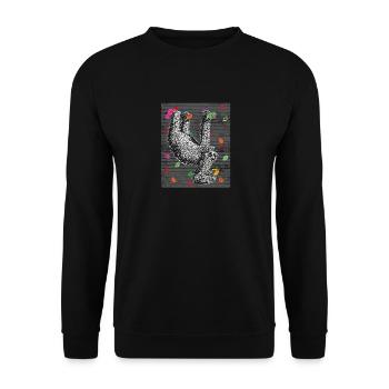 Klettern Faultier Natur - Unisex Pullover - Schwarz - Vorne - Alina (178cm) & Michal (187cm)