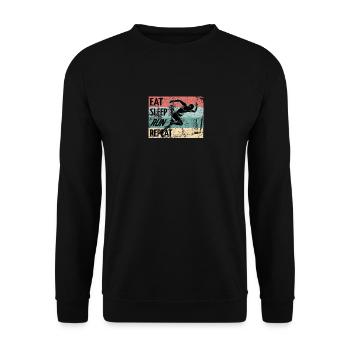 Retro Runner Running Läufer Geschenk - Unisex Pullover - Schwarz - Vorne - Alina (178cm) & Michal (187cm)