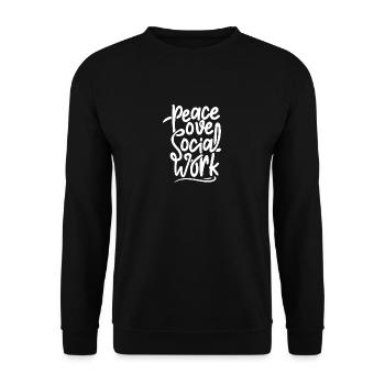 Peace Love Social Work Geschenk für Sozialarbeiter - Unisex Pullover - Schwarz - Vorne - Alina (178cm) & Michal (187cm)