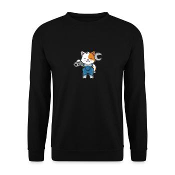 Mécanicien Chat Avec une clé à molette pour - Sweat-shirt Unisexe - noir - Devant - Alina (178cm) & Michal (187cm)