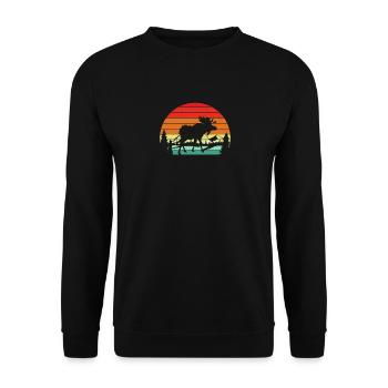 Moose Elk Vintage Retro Sunset - Unisex Sweatshirt - black - Front - Alina (178cm) & Michal (187cm)