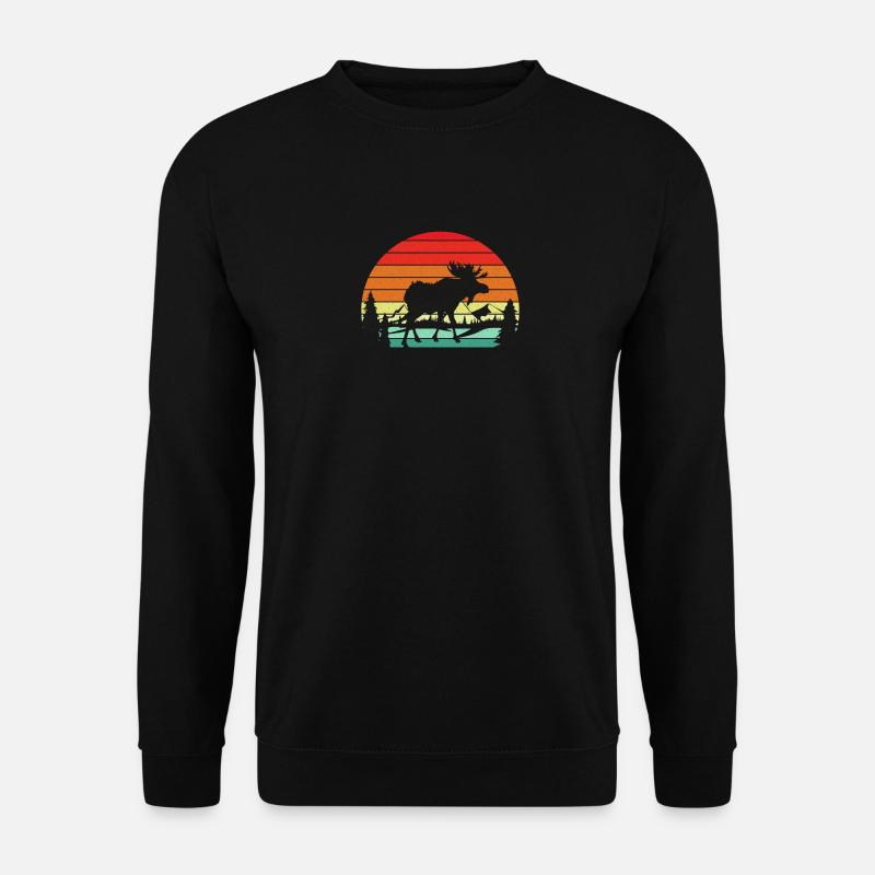 Elch Elch Vintage Retro Sonnenuntergang - Unisex Pullover - Schwarz