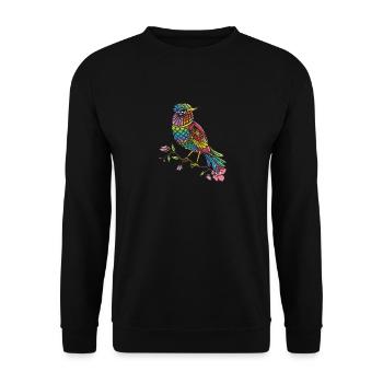 Vogel Mandala Vogelbeobachter Vogelfreund Buntes - Unisex Pullover - Schwarz - Vorne - Alina (178cm) & Michal (187cm)