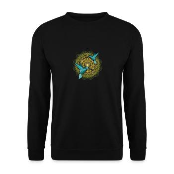 Kolibri Geometrische Low Poly Mandala Humminbird - Unisex Pullover - Schwarz - Vorne - Alina (178cm) & Michal (187cm)