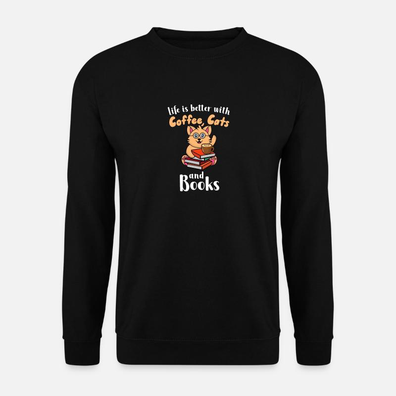 Kaffee-Katzen-Bücher - Unisex Pullover - Schwarz