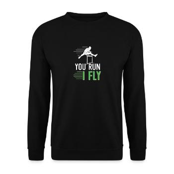 Du rennst, ich fliege - Unisex Pullover - Schwarz - Vorne - Alina (178cm) & Michal (187cm)