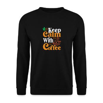Ruhig bleiben mit Kaffee - Unisex Pullover - Schwarz - Vorne - Alina (178cm) & Michal (187cm)