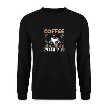 Kaffee Der beste Moment mit dir - Unisex Pullover - Schwarz - Vorne - Alina (178cm) & Michal (187cm)