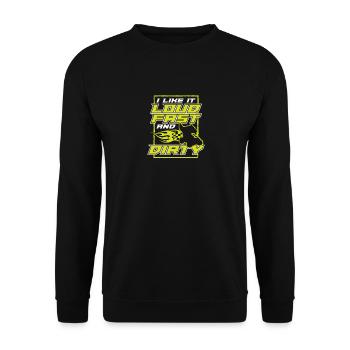 Ich mag es laut, schnell und schmutzig - Unisex Pullover - Schwarz - Vorne - Alina (178cm) & Michal (187cm)