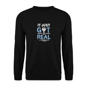 Es wurde gerade real - Unisex Pullover - Schwarz - Vorne - Alina (178cm) & Michal (187cm)