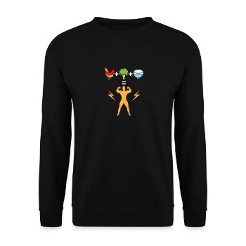 Huhn mit Brokkoli und Reis = Bodybuilder - Unisex Pullover - Schwarz - Vorne - Alina (178cm) & Michal (187cm)