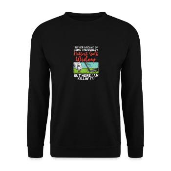 Heißeste Golf-Witwe - Unisex Pullover - Schwarz - Vorne - Alina (178cm) & Michal (187cm)