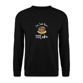 Ich bin nur wegen des Kuchens hier - Unisex Pullover - Schwarz - Vorne - Alina (178cm) & Michal (187cm)