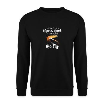 Der Weg zum Herzen eines Mannes Fliegenfischen - Unisex Pullover - Schwarz - Vorne - Alina (178cm) & Michal (187cm)