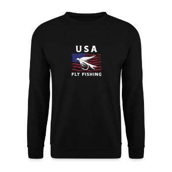 USA Fliegenfischen - Unisex Pullover - Schwarz - Vorne - Alina (178cm) & Michal (187cm)