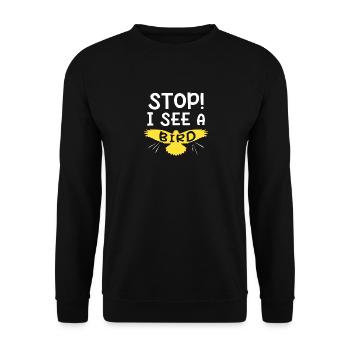 Ich sehe einen Vogel - Unisex Pullover - Schwarz - Vorne - Alina (178cm) & Michal (187cm)