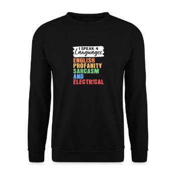 Ich spreche 4 Sprachen Englisch Schimpfwörter Sark - Unisex Pullover - Schwarz - Vorne - Alina (178cm) & Michal (187cm)