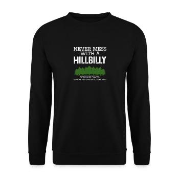 Leg dich nie mit einem Hinterwäldler an - Unisex Pullover - Schwarz - Vorne - Alina (178cm) & Michal (187cm)