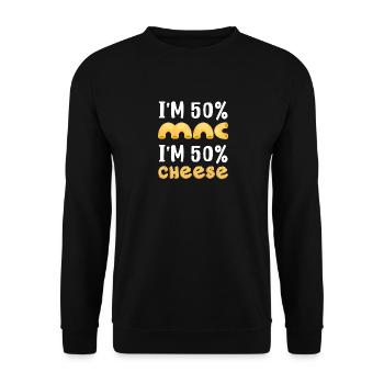 Ich bin 50% Mac und 50% Cheese - Unisex Pullover - Schwarz - Vorne - Alina (178cm) & Michal (187cm)