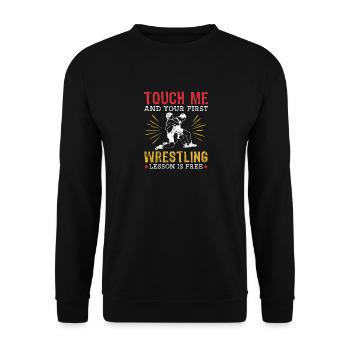 Berühre mich und deine erste Wrestling-Lektion ist - Unisex Pullover - Schwarz - Vorne - Alina (178cm) & Michal (187cm)
