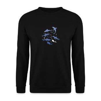 Taucher mit Haien - Unisex Pullover - Schwarz - Vorne - Alina (178cm) & Michal (187cm)