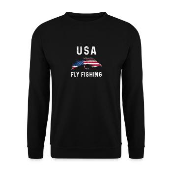 USA Fliegenfischen - Unisex Pullover - Schwarz - Vorne - Alina (178cm) & Michal (187cm)