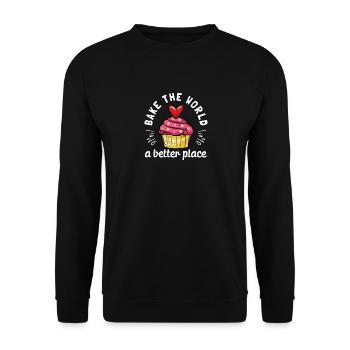 Backe die Welt zu einem besseren Ort - Unisex Pullover - Schwarz - Vorne - Alina (178cm) & Michal (187cm)