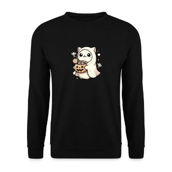 Gespenst Halloween-Kostüm Süßigkeiten - Unisex Pullover - Schwarz - Vorne - Alina (178cm) & Michal (187cm)