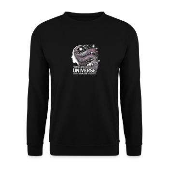 Dein Geist ist das Universum, erforsche es - Unisex Pullover - Schwarz - Vorne - Alina (178cm) & Michal (187cm)
