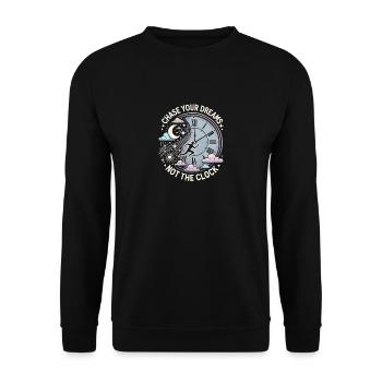 Verfolge deine Träume, nicht die Uhr - Unisex Pullover - Schwarz - Vorne - Alina (178cm) & Michal (187cm)
