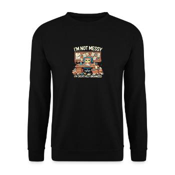 Ich bin nicht unordentlich, ich bin kreativ organi - Unisex Pullover - Schwarz - Vorne - Alina (178cm) & Michal (187cm)