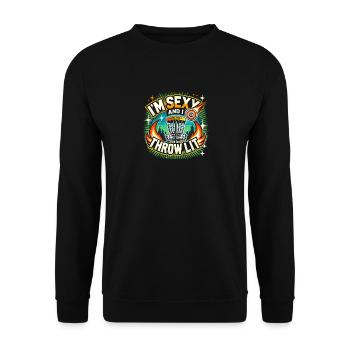 Ich bin sexy und ich werfe Licht - Unisex Pullover - Schwarz - Vorne - Alina (178cm) & Michal (187cm)