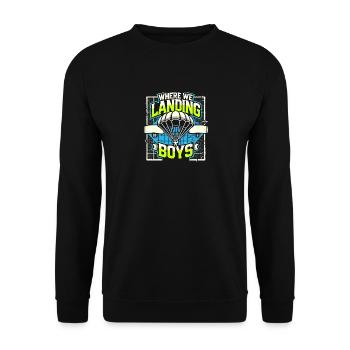 Wo wir landen Jungen - Unisex Pullover - Schwarz - Vorne - Alina (178cm) & Michal (187cm)