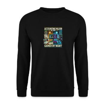 Hauptfach Buchhaltung bei Tag Gamer bei Nacht - Unisex Pullover - Schwarz - Vorne - Alina (178cm) & Michal (187cm)