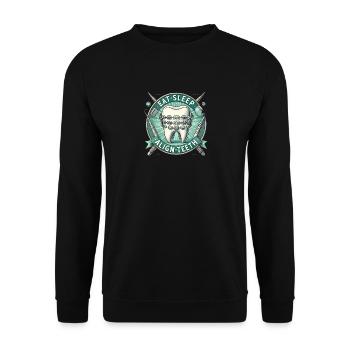 Essen Schlafen Zähne ausrichten - Unisex Pullover - Schwarz - Vorne - Alina (178cm) & Michal (187cm)
